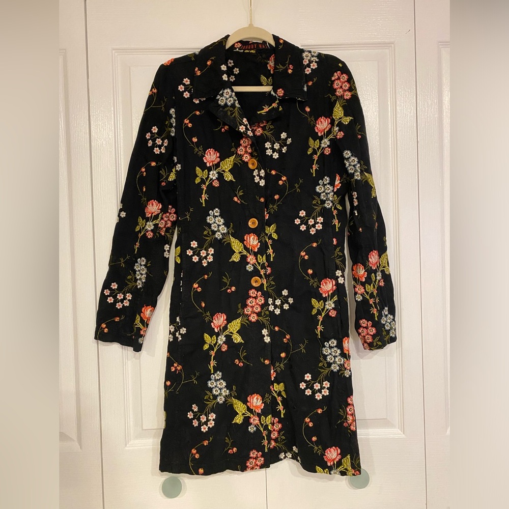 Johnny Was Black Floral Long Sleeve Dress